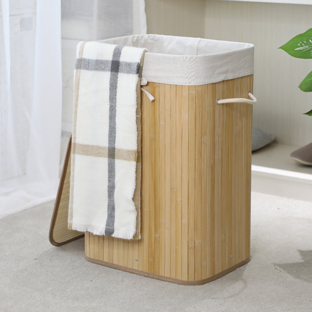 Homestyle Pro Rechthoekige Bamboe Wasmand 40X30X60 Cm Naturel/Wit